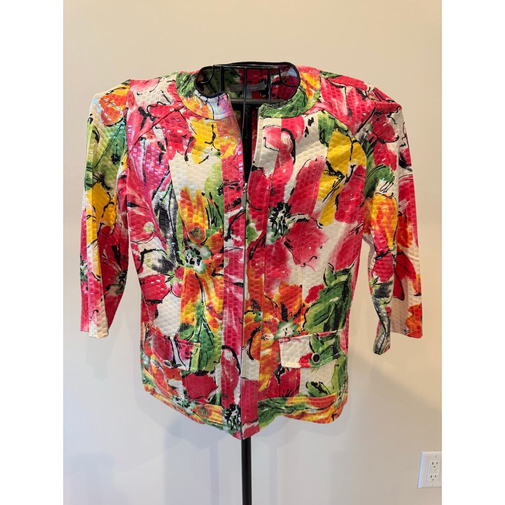 NW Collection Floral Textured Jacket Women Small Zip Bright Spring